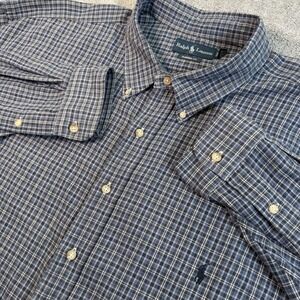 Ralph Lauren 4XLT Tall Plaid Button Down Shirt Classic Fit Long Sleeve Blue Gray